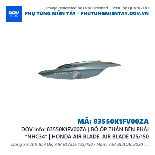 83550K1FV00ZA | BỘ ỐP THÂN BÊN PHẢI *NHC34* | HONDA AIR BLADE, AIR BLADE 125/150 — 83550K1FV00ZA