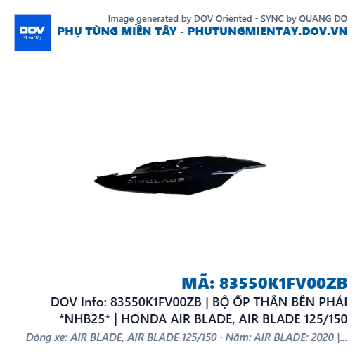 83550K1FV00ZB | BỘ ỐP THÂN BÊN PHẢI *NHB25* | HONDA AIR BLADE, AIR BLADE 125/150 — 83550K1FV00ZB