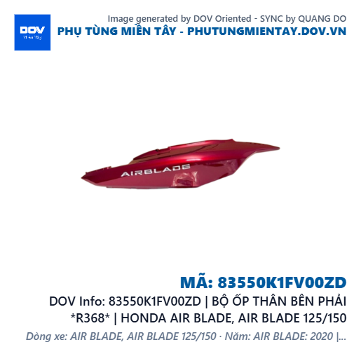 83550K1FV00ZD | BỘ ỐP THÂN BÊN PHẢI *R368* | HONDA AIR BLADE, AIR BLADE 125/150 — 83550K1FV00ZD