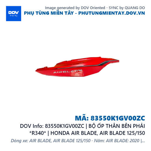 83550K1GV00ZC | BỘ ỐP THÂN BÊN PHẢI *R340* | HONDA AIR BLADE, AIR BLADE 125/150 — 83550K1GV00ZC