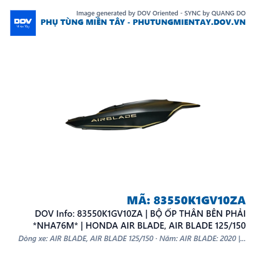 83550K1GV10ZA | BỘ ỐP THÂN BÊN PHẢI *NHA76M* | HONDA AIR BLADE, AIR BLADE 125/150 — 83550K1GV10ZA