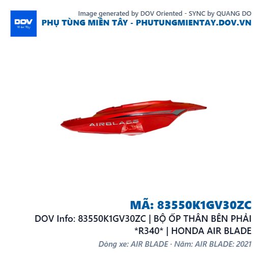 83550K1GV30ZC | BỘ ỐP THÂN BÊN PHẢI *R340* | HONDA AIR BLADE — 83550K1GV30ZC