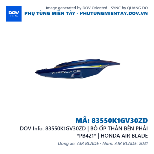 83550K1GV30ZD | BỘ ỐP THÂN BÊN PHẢI *PB421* | HONDA AIR BLADE — 83550K1GV30ZD