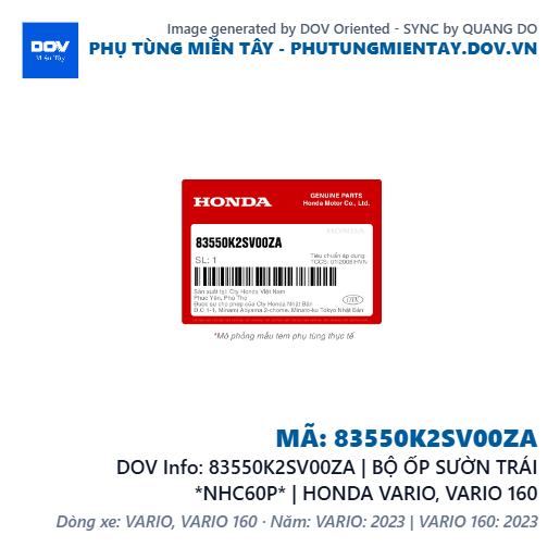 83550K2SV00ZA | BỘ ỐP SƯỜN TRÁI *NHC60P* | HONDA VARIO, VARIO 160 — 83550K2SV00ZA