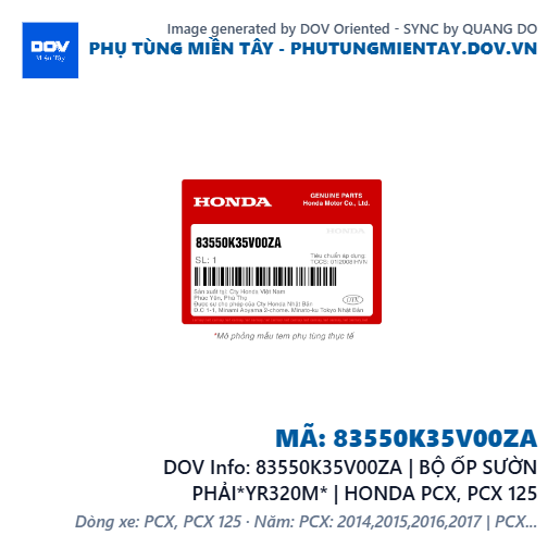 83550K35V00ZA | BỘ ỐP SƯỜN PHẢI*YR320M* | HONDA PCX, PCX 125 — 83550K35V00ZA
