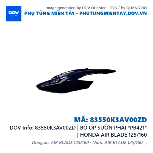 83550K3AV00ZD | BỘ ỐP SƯỜN PHẢI *PB421* | HONDA AIR BLADE 125/160 — 83550K3AV00ZD
