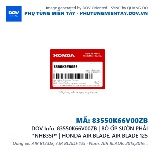 83550K66V00ZB | BỘ ỐP SƯỜN PHẢI *NHB35P* | HONDA AIR BLADE, AIR BLADE 125 — 83550K66V00ZB