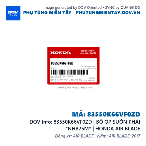 83550K66VF0ZD | BỘ ỐP SƯỜN PHẢI *NHB25M* | HONDA AIR BLADE — 83550K66VF0ZD