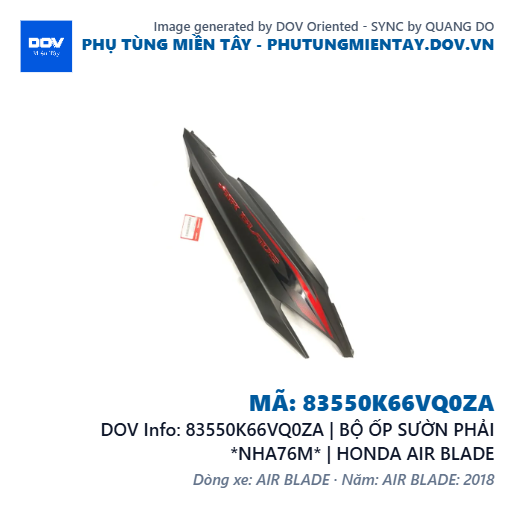 83550K66VQ0ZA | BỘ ỐP SƯỜN PHẢI *NHA76M* | HONDA AIR BLADE — 83550K66VQ0ZA